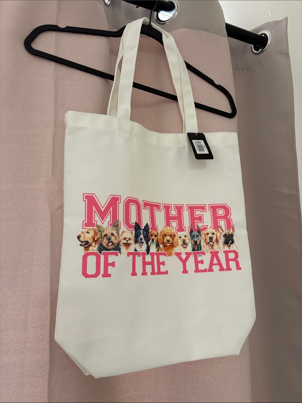 Dog Mother of the Year Pink Lettering Canvas Tote Bag